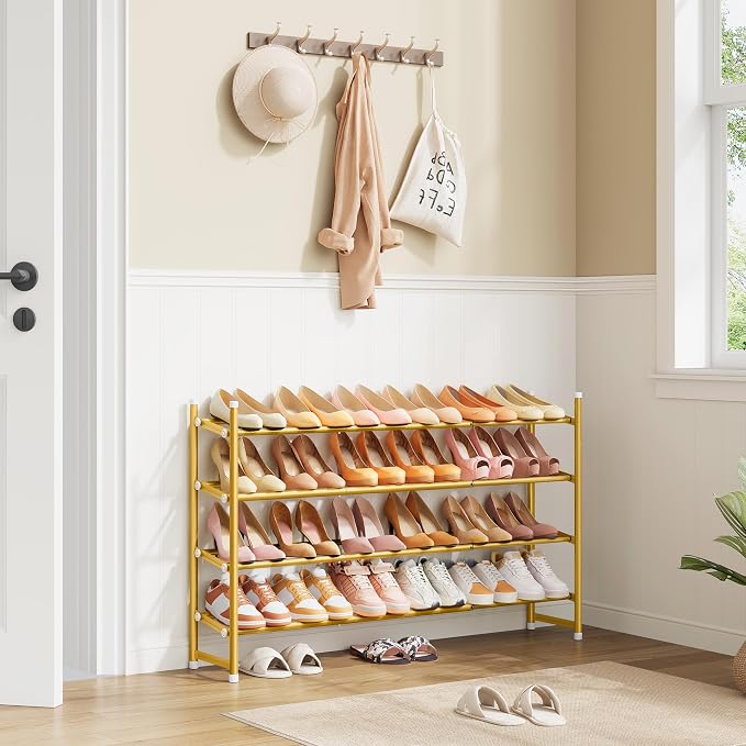 Tajsoon Expandable Shoe Rack for Closet 4 Tier, 29“-41“Adjustable & Stackable Shoe Shelf Storage, Metal Shoe Rack Organizer for Front Door Entrance, Closet, Garage, Entryway, Gold - Image 2