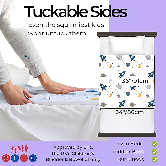 Hygge Sheets® Potty Training Pee Pads for Kids, Toddlers - 2 Pack - 100% Waterproof, Non Slip Bed Wetting Pad for Twin Beds - Washable, Reusable Mattress & Sheet Protector - Space