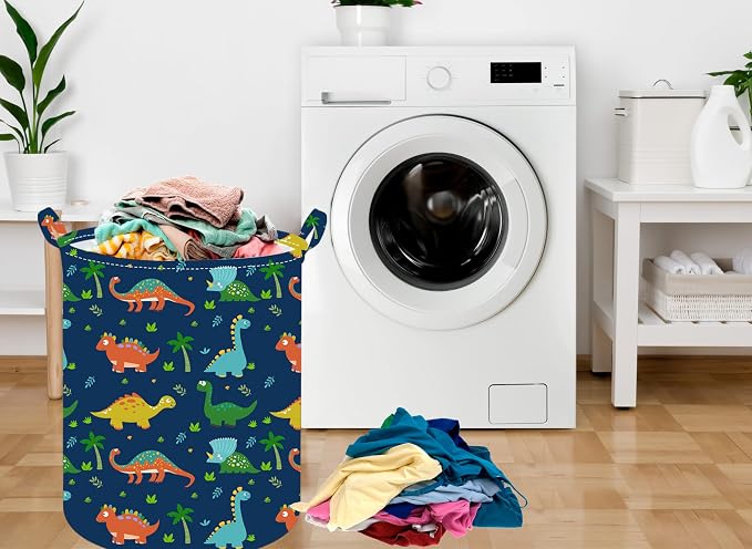 Collapsible Kids Laundry Basket Clothes Hamper, Foldable Storage Organizer Bin, Toy Clothes Storage with Handles for Boys Girls Bedroom, Room Decor Dinosaur - Image 4