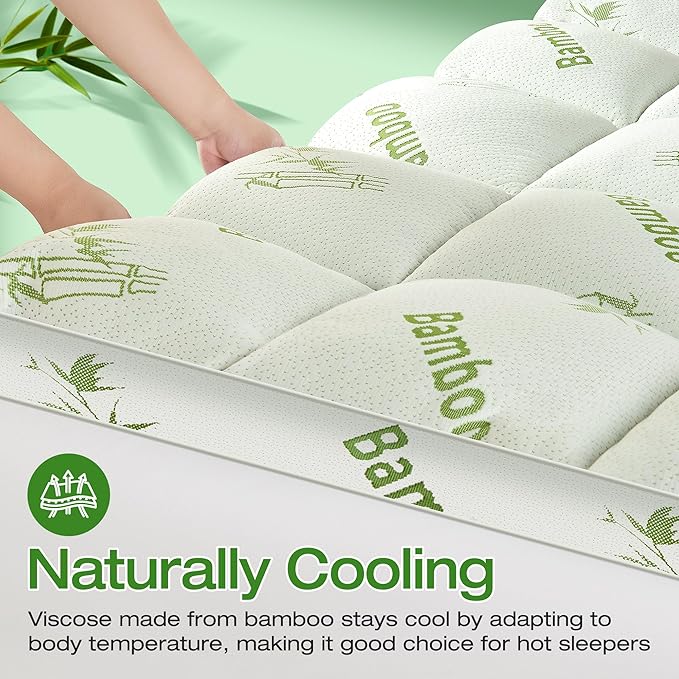 Mattress Topper Full Size Viscose Derived from Bamboo, Thick Soft Pillow Top Mattress Pad Cover for Back Pain, Mattress Protector with 8-21 Inch Deep Pocket, White