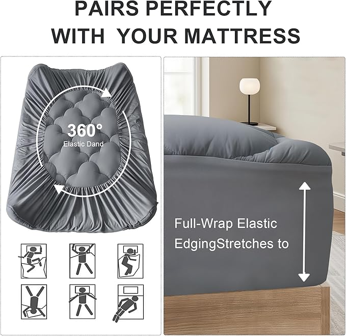 Mattress Topper Twin Size Pillow Top - Extra Thick Padded Mattress Pad & Protector, Breathable Fitted Deep Pocket 8-21, Ultra Soft & Supportive