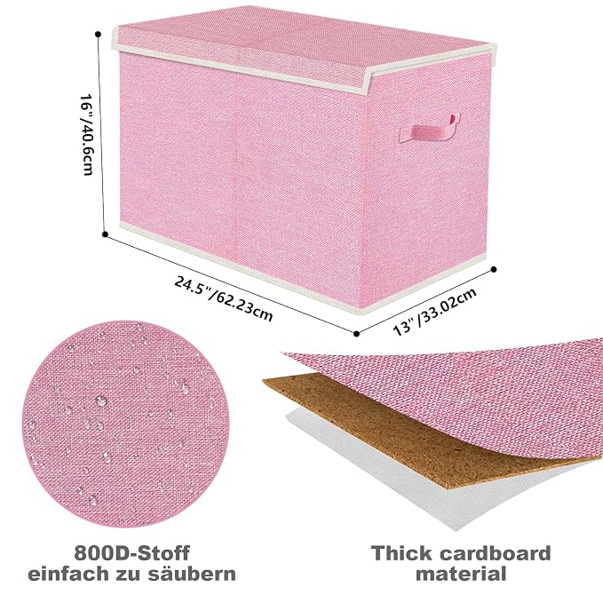 VERONLY Large Collapsible Toy Storage Box with Lid & Handles - Kids Organizer Chest for Toys, Clothes, Blankets (Pink, Nursery, Playroom, Bedroom)-24.5''×13''×16'' - Image 3