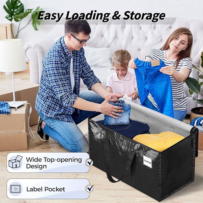 8 Pack Extra Large Heavy Duty Moving Bags, Black Storage Bins with Lids, Reinforced Handles & Heavy-Duty Zippers Moving Boxes Storage Bags Totes for Clothes Packing, Dorms, College Supplies, Black - Image 5