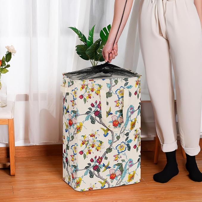 efluky Slim Laundry Basket, Narrow Laundry Hamper with Handles, Collapsible Dirty Clothes Hamper, Tall Laundry Bin for Laundry Room, Dorm and Bedroom, 19.8 Gallon (75L) Floral - Image 4