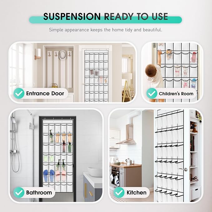 WVM Over the Door Shoe Organizer with 35 Breathable Mesh Pockets, Hanging Shoe Organizer for Door with 4 Metal Hooks, Large Capacity Closet Storage for Shoes, Accessories, White - Image 5