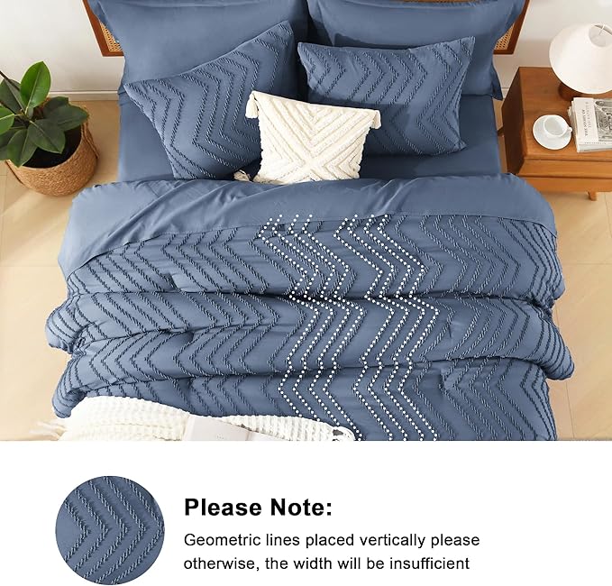 Litanika Twin XL Comforter Set Ocean Blue - Boho Tufted Shabby Chic Bed in a Bag for College Dorm, 5 Pieces Fluffy Soft Farmhouse Bed Set for All Seasons
