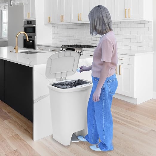 Glad Kitchen Trash Can 20 Gallon | Large Plastic Waste Bin with Odor Protection of Lid | Hands Free with Step On Foot Pedal and Garbage Bag Rings, 20 Gallon, White - Image 8