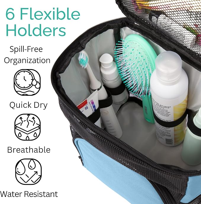 TERRA HOME College Dorm Room Essentials for Girls - Shower Caddy Dorm - Original, Portable, Durable, Roomy, Foldable Water Resistant Shower Bag in Light Pink with Metal Hook for Hanging (Light Blue) - Image 5