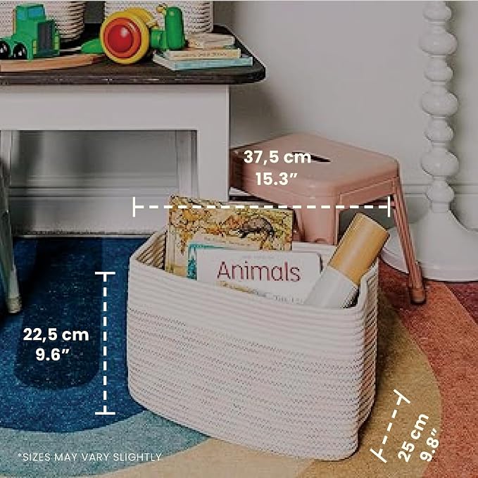 OrganiHaus Set of 3 Rainbow Baskets - Colorful Woven Storage Baskets for Playroom, Nursery & Classroom Decor, Toy Storage, Rainbow Stitches, 15x9x10 - Image 2