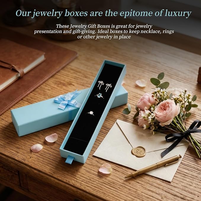 12-Pack Drawer Style Jewelry Gift Boxes with Sponge Insert, 8.7"x1.8"x1.2" Necklace & Bracelet Display Box for Presentation, Cardboard Storage Organizer for Pendant, Ring, Earring - Light Blue - Image 5
