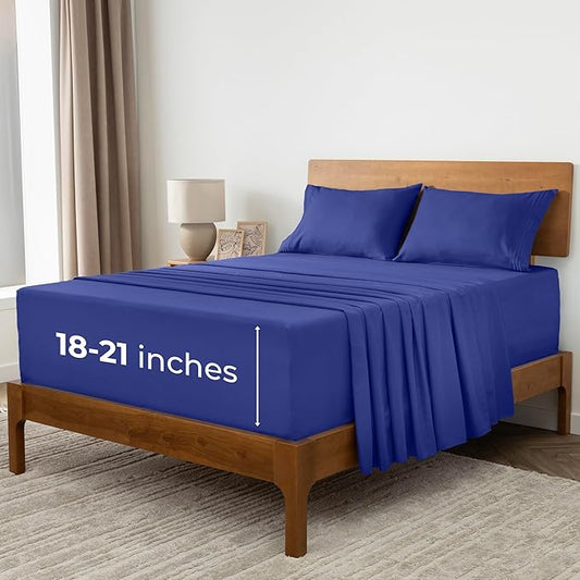 Mellanni Extra Deep King Sheets - 4 PC Iconic Collection Bedding - Hotel Luxury, Ultra Soft, Cooling Bed Sheets - Wrinkle, Fade, Stain Resistant (King, Royal Blue)