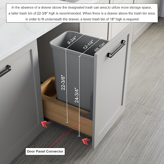 Dowell Single 50Qt Undermount Trash Pull-Out Waste Container with Full Extension Soft-Close Slides, Bottom Mounted, Face Frame/Frameless Min. Cabinet Opening: 12-1/2 Inch Wide-4008 0115 50 - Image 2