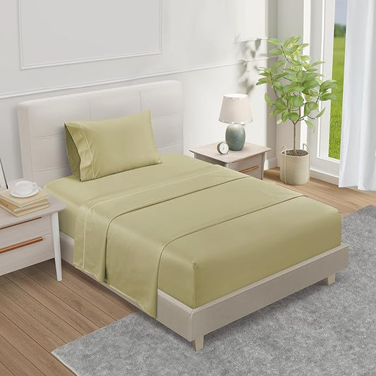 Twin XL 100% Cotton Sheets For Twin Bed, 800TC Sateen Weave 3PC Fully Elasticated Fitted Sheet & Pillowcase Sets, 15-inch Deep Pocket Sheets Machine Washable, Naturally Cool & Breathable - Seafoam