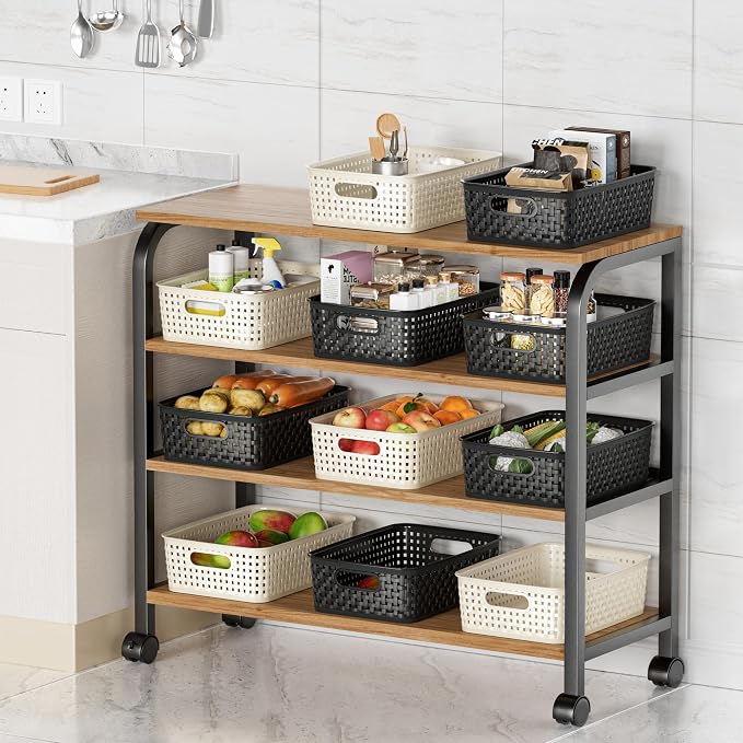 FUCDTEFC White Plastic Basket, 8 Pack Home Organization and Storage Baskets with Handles, Space Saving Woven Organizer Bins Plastic Storage Basket for Organizing Cabinets,Closets, Shelves, Countertops - Image 5
