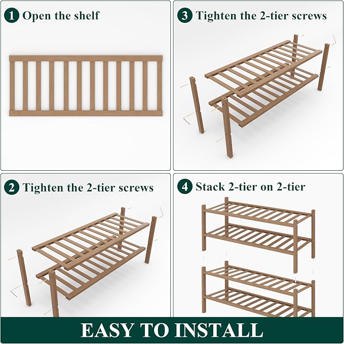Smiry Shoe Rack, 4 Tier Thick Bamboo Shoe Organizer, Stackable Free Standing Wooden Shoe Storage Shelf for Closet, Entryway, Front Door Entrance, Walnut - Image 5