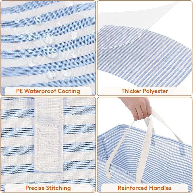 Lifewit 2 Pack Laundry Basket 100L Each, Collapsible Clothes Hamper with Reinforced Handles, Freestanding Waterproof Design for Bedroom and Laundry Room, Pink&Blue 200L Total - Image 6