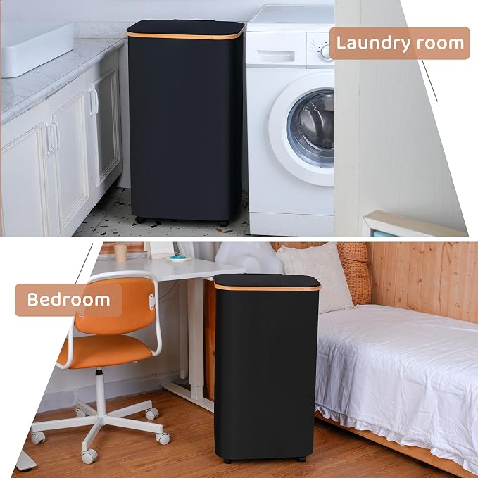 Laundry Basket with Wheels,100L Hampers for Laundry,Black Large Laundry Hamper with Lid and Bamboo Handles,Collapsible & Waterproof Tall Cloth Hamper for Dormitory Family - Image 6