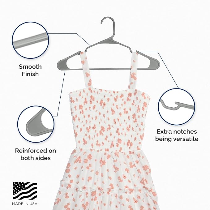 Closetselect Plastic Hangers 50 Pack - Space Saving Clothes Hangers, Made in USA, Durable & Strong Plastic Shirt & Coat Hanger with Notches & Shoulder Grooves, Non-Slip Clothing Hangers | Silver Hail - Image 5