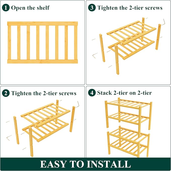 Smiry Shoe Rack, 4 Tier Small Bamboo Shoe Organizer, Stackable Free Standing Wooden Shoe Storage Shelf for Closet, Entryway, Front Door Entrance, Natural - Image 5