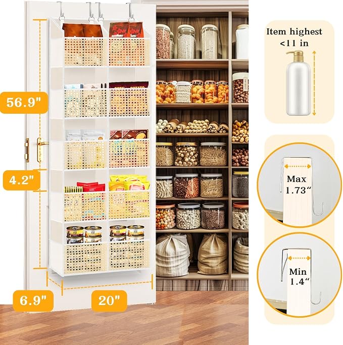 Over The Door Organizer 5 Tiers, Extra Large Behind Door Storage of 10 Compartments, 80 lbs Weight Capacity Hanging Storage Organizer with Clear Window Kids Toys, Shoes,Diapers, Braided Style - Image 4