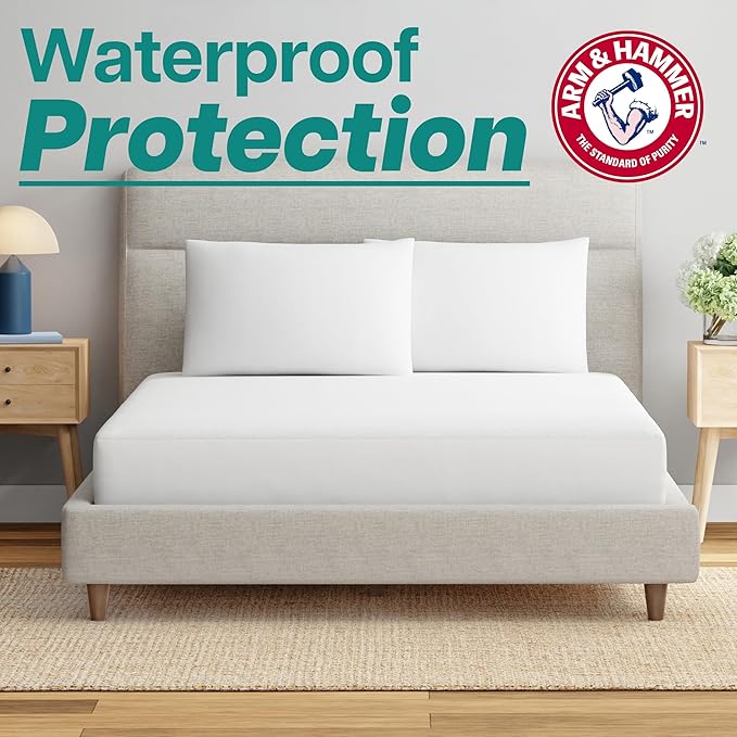 Arm & Hammer Soft Terry Mattress Protector, Waterproof, White, King
