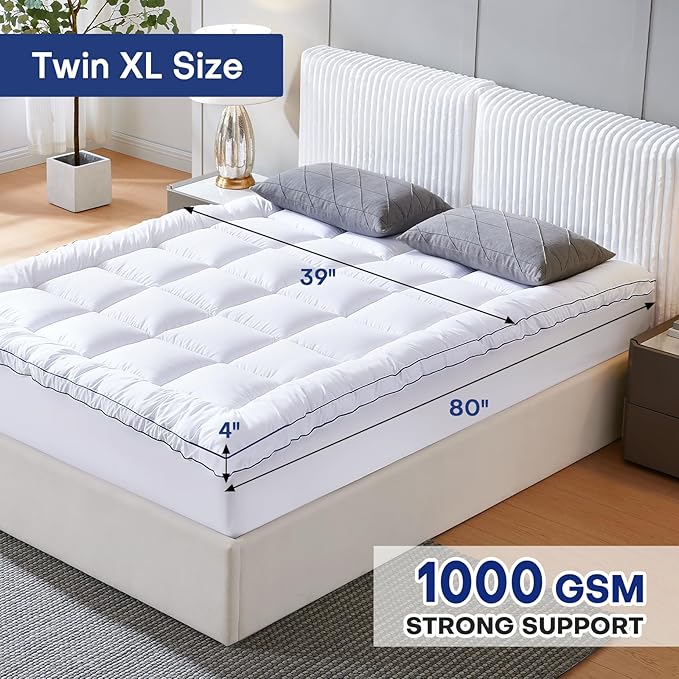 Twin XL Dual Layer 4 Inch Memory Foam Mattress Topper, Relax Body, Relieve Pain and Aid Sleep - 2 Inch Fluffy Pillow Top Twin XL Mattress Topper and 2 Inch Cooling Gel Memory Foam, 2X Support