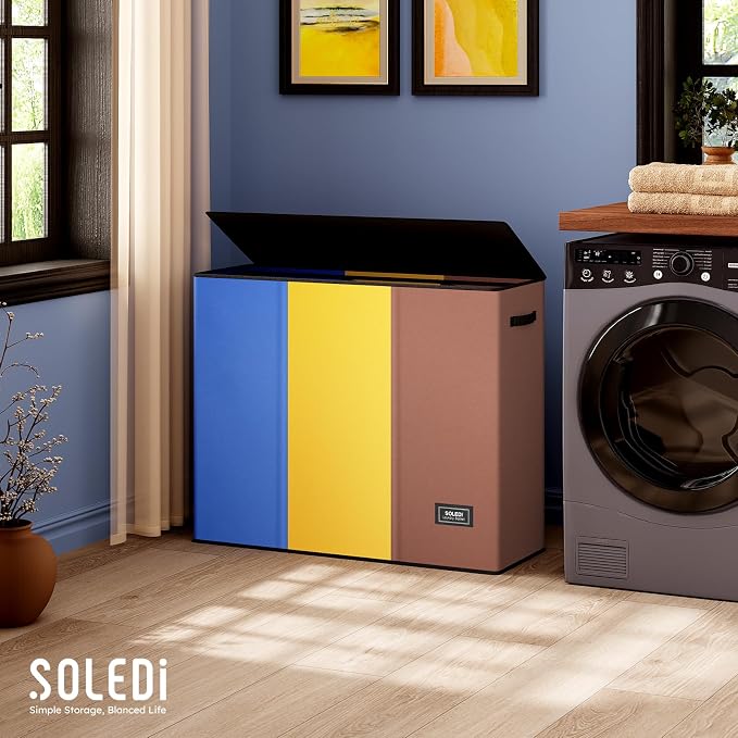 SOLEDI 180L Laundry Hamper 3 Section, Extra Large Laundry Hamper with Lid, Dirty Clothes Hamper with Sturdy Handle, Large Laundry Basket Organizer for Laundry Room, Bedroom, Hampers for Laundry - Image 5