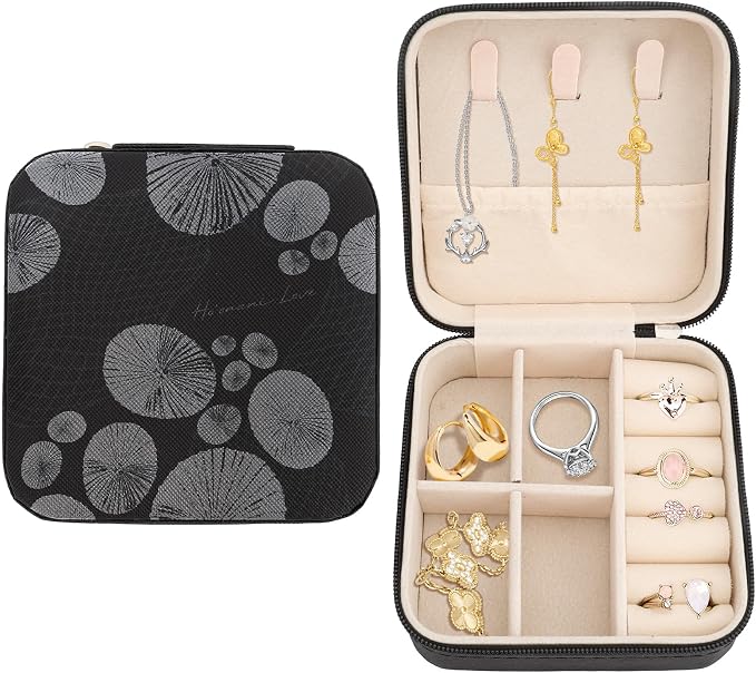 Black White Leaves Travel Jewelry Box Jewelry Organizers and Storage Small Jewellery Box Case Personalized Portable Travel Accessories Gifts for Women Girls Wife Girlfriend Birthday Christma by Unknown