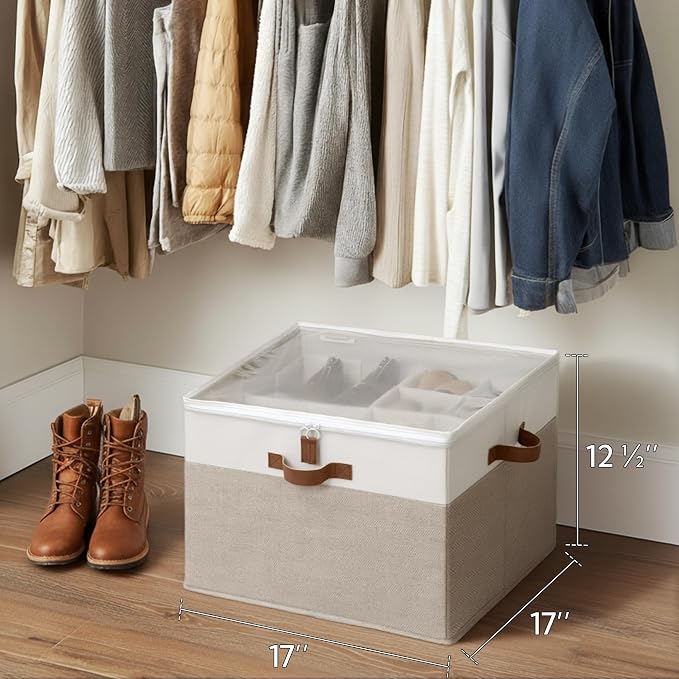 StorageWorks Shoe Organizer for Closet, Fits up to 16 Pairs, Shoe Cubby Storage Containers with Adjustable Dividers and Clear Cover, Brown & White - Image 6