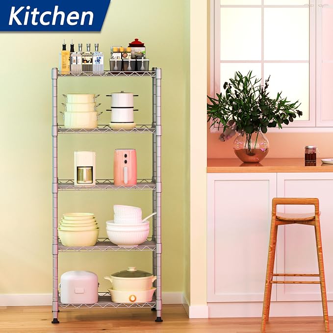 REGILLER 5-Wire Shelving Metal Storage Rack Adjustable Shelves,Standing Storage Shelf Units for Laundry Bathroom Kitchen Pantry Closet(Silver,11.8" D x 16.6" W x 53.5" H) - Image 2