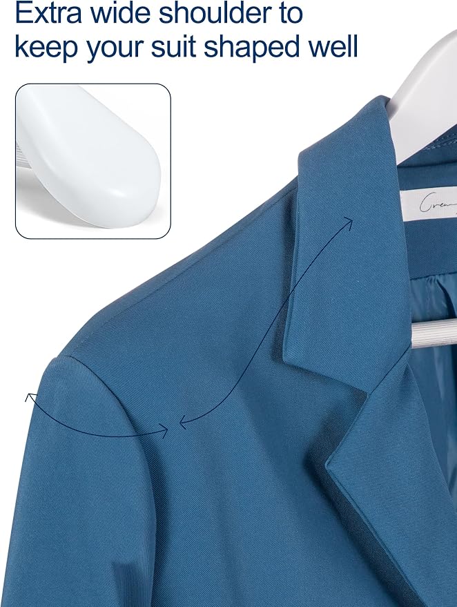 HOUSE DAY High-Grade Solid Wood Coat Hangers for Women, Wide Shoulder Wooden Hangers, Suit Hangers with Non Slip Pants Bar, Smooth Finish 360° Swivel Hook for Dress, Heavy Clothes Hangers 6 Pack White - Image 3