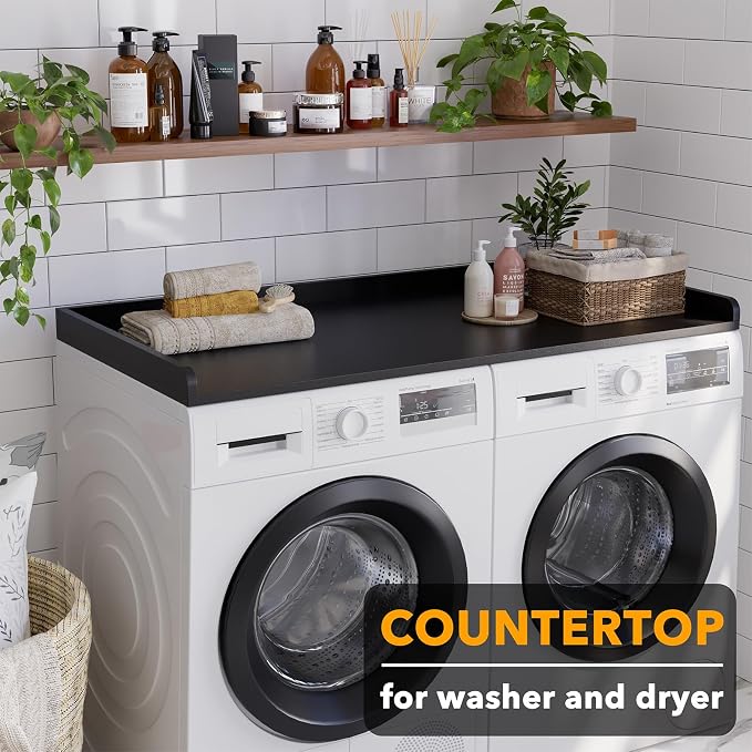 SpaceAid Washer Dryer Countertop, Laundry Wood Shelf Topper with Edge, 54" Width x 27.5" Depth Cover Guard Organizer for Washer and Dryer Laundry Hamper Counter Storage Organization (Black) - Image 3