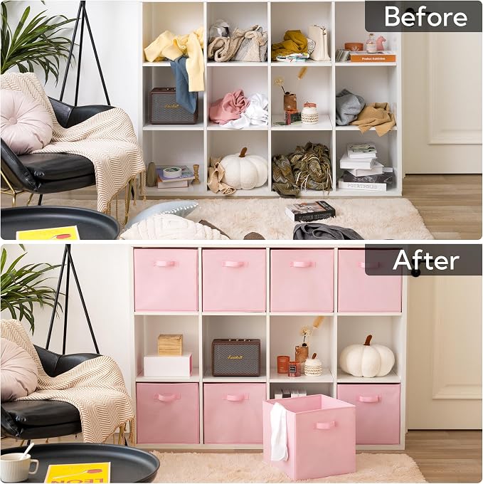 GRANNY SAYS Cube Storage Bins - 13x13 Cubby Organizer with Handle, Collapsible Storage Baskets for Shelves, Pink, 8-Pack - Image 7
