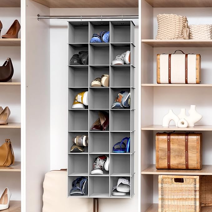 Simple Houseware 24 Section Shelves Hanging Shoes Organizer Holder for Closet, Gray - Image 2