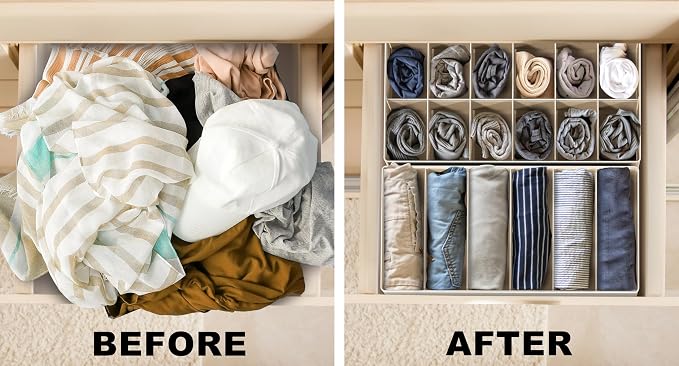 Simple Houseware Closet Underwear Organizer Drawer Divider Assorted 7 Pieces, Beige - Image 6