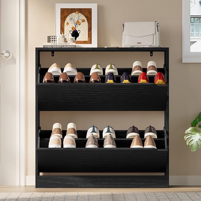 BORNOON Shoe Cabinet with 2 Flip Drawers, Slim Narrow Shoe Storage Cabinet, Freestanding Shoe Organizer with Adjustable & Removable Shelves, Top Display Shelf for Entryway, Hallway, Foyer, Closet - Image 7