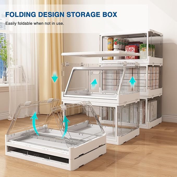 HYBRIDEAS 3-Pack Clear Stackable Storage Bins with Lids Magnetic Doors Open Front Foldable Folding Plastic Craft Containers Large Closet Organizers Box for Bedrooms Living Rooms Study Kids' Toys 24 QT - Image 4