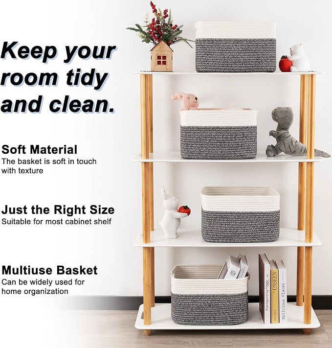 4 Pack Storage Baskets for Organizing, Woven Baskets for Shelves - Perfect for Toys, Books, Towels, and Clothes, Durable Gift Basket Bins Toy Storage, 12.7''Lx9''Wx7.8''H, Black & White - Image 3