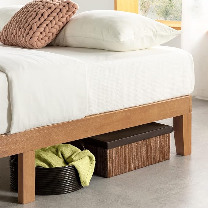 Mellow Naturalista Classic 12 Inch Solid Wood Platform Bed with Wooden Slats, Cal King, Natural Pine