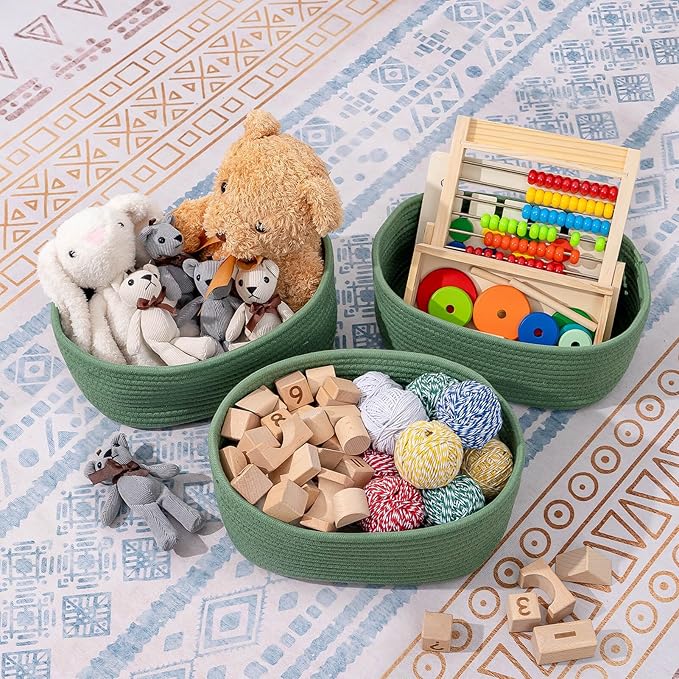 CubesLand Small Storage Basket for Shelves, Woven Rope Green Basket for Organizing, Durable & Skin-Friendly Cube Shelf Closet Organizer Bins, Toy Storage Organizers Bin, Modern Home Decor with Handles - Image 2