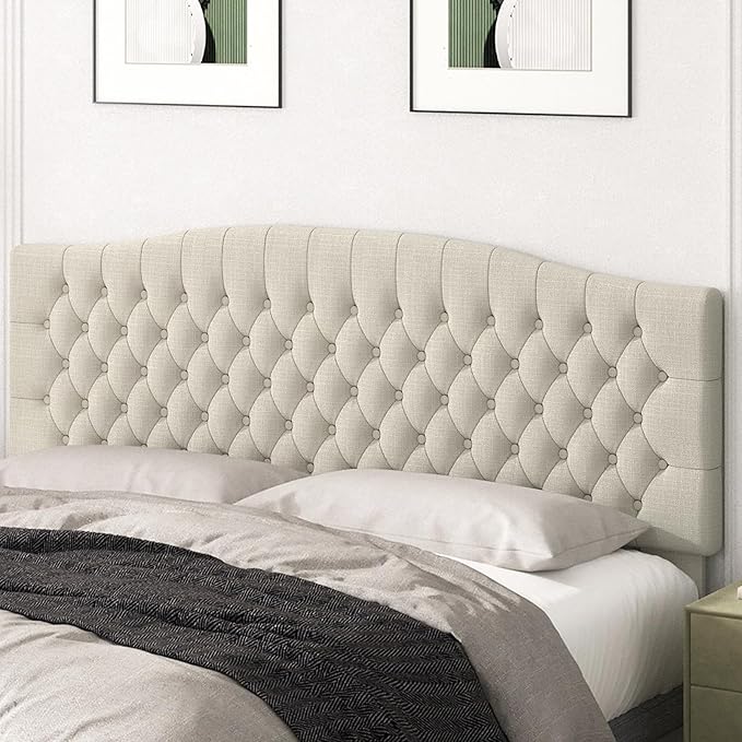 Befurtori King Headboard Only, Upholstered Headboard King Size for Adjustable Bed Linen Tufted Wall Mounted Head Board with Solid Wood Legs, Ivory