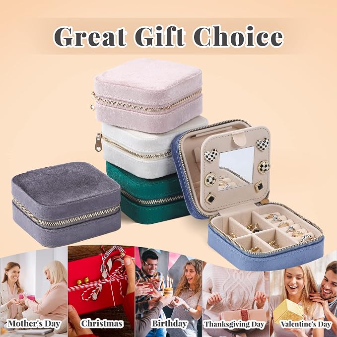 Dajasan Velvet Travel Jewelry Box, Mini Travel Jewelry Case, Small Portable Travel Jewelry Organizer Box with Mirror for Women Girls (blue), 3-layer - Image 6