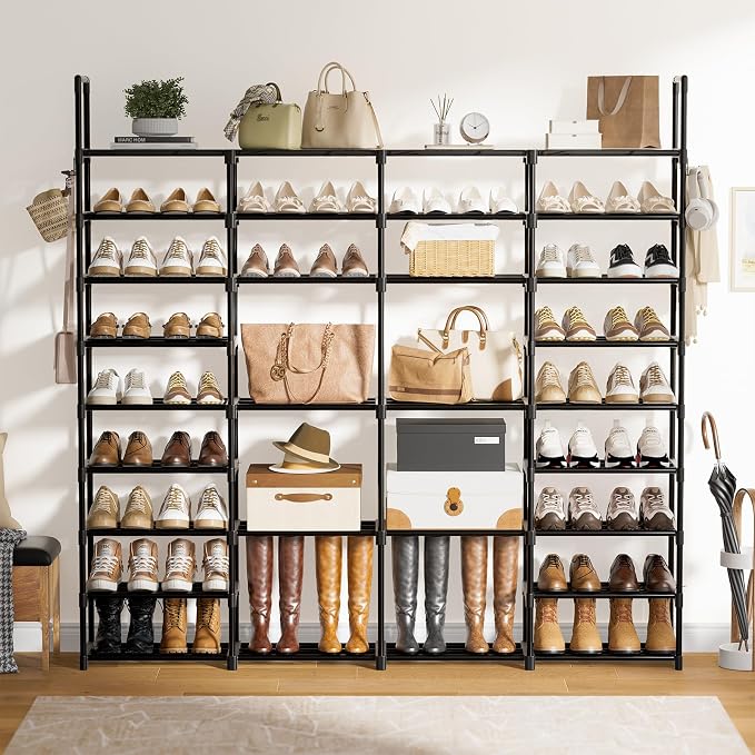WOWLIVE 4 Row 9 Tiers Extra Large Shoe Rack 68-72 Pairs Big Tall Metal Shoe Shelf, Heavy Duty Organizer for Closet Entryway, Boot Rack Storage Stackable Stand for Garage Black - Image 2
