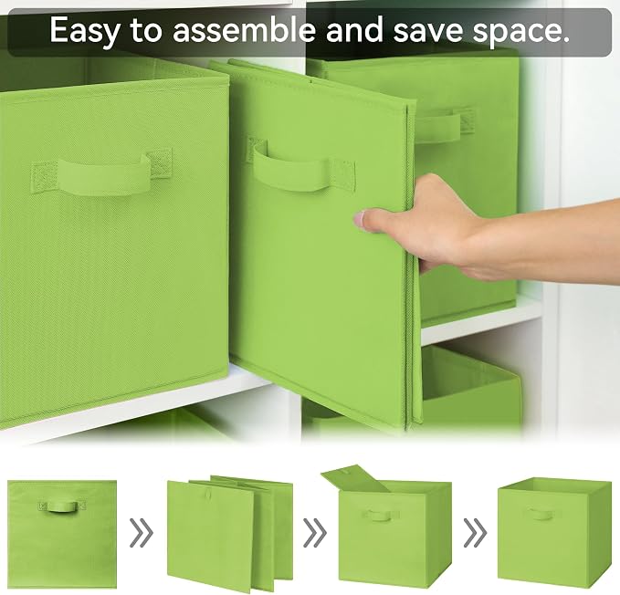 GRANNY SAYS Cube Storage Bins, 11 Inch 6 Pack Cube Storage Organizer, Foldable Fabric Storage Bins with Handle, Storage Baskets for Shelves, Closet, Light Green - Image 7