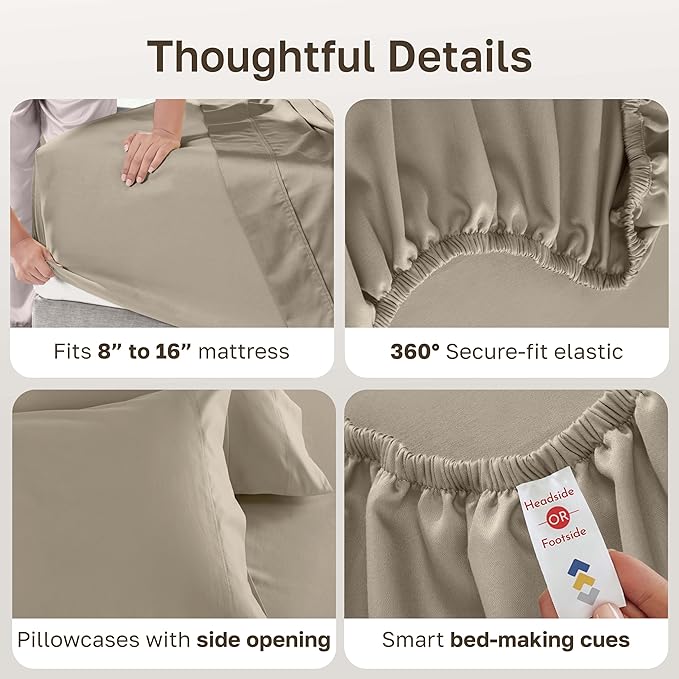 California Design Den California King Sheet Set - 100% Cotton, 600 Thread Count Deep Pocket Cal King Sheet Set, Soft Sheets with Sateen Weave (Cool Taupe)