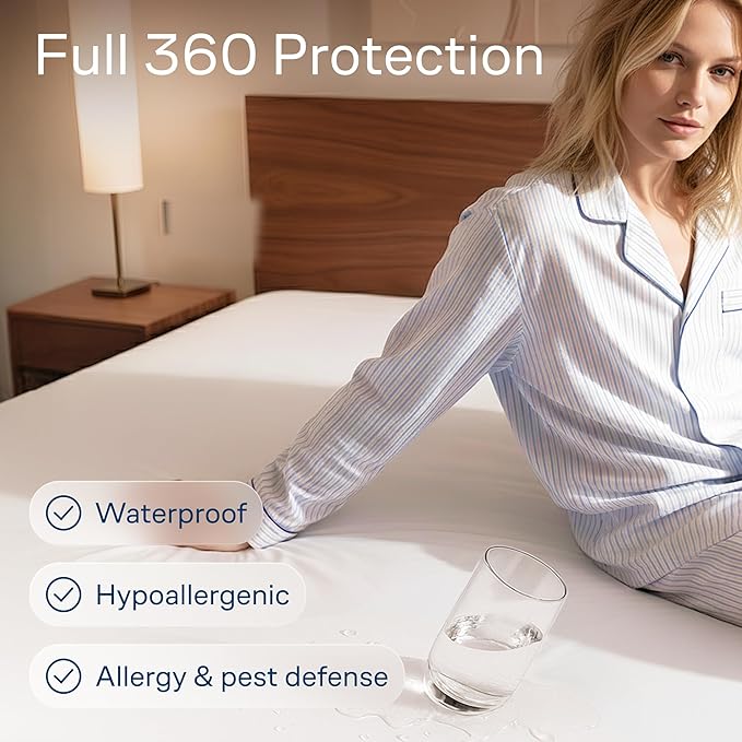 Niagara Waterproof 360 Protection Zippered Mattress Pad Queen 60x80 Non Noisy Cooling Breathable Ultra Plush Protector Absorbent Extra Deep Fits 20 Inches Deep Mattress