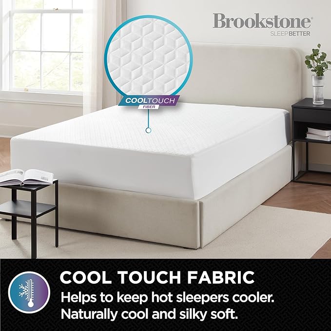 Brookstone Ultimate Mattress Protector with Cool Touch - Premium Polyester and Polyethylene Fabric for Optimal Comfort and Protection - Cooltouch Fiber for Hot Sleepers - Twin Size, White