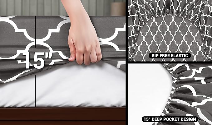 Utopia Bedding Full Sheet Set, Soft Microfiber 4 Piece Bed Sheets with 15" Deep Pocket - Easy Care Brushed Microfiber (Quatrefoil - Grey)