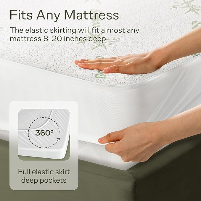 100% Waterproof King Mattress Protector - 360 Pad Protection Against Spills, Stains & Accidents for Parents & Pet Owners - Noiseless & Cooling Viscose Made from Bamboo (Green)