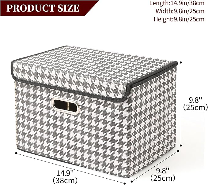 STOREONE Fabric Storage Cube Bins Foldable Organizer Container Collapsible Basket with Lids and Metal Handles, for Home, Bedroom, Closet 6 Pcs (Houndstooth) - Image 2